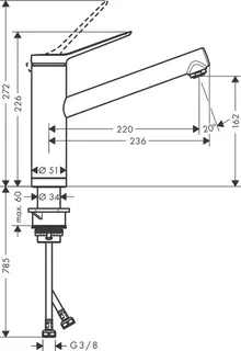 Hansgrohe Zesis M33 Spültisch Armatur, 160, Vorfenstermontage, 1 jet chrom – Bild 2