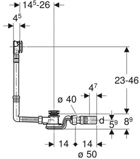 Geberit Badewannenablauf PushControl, d= 52mm, mit Fertigbau-Set, mit Druckbetätigung hochglanz-verchromt – Bild 2