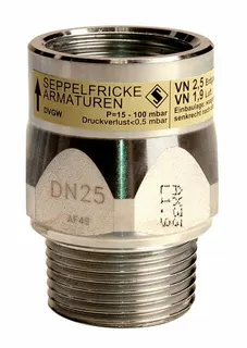 Seppelfricke Gasströmungswächter SEPP Gas K 5443.10, Stahl, AG/IG 2,5 m3/h, DN 25