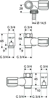 Schell NA-Ventil COMFORT, chrom, für Wandbatterien, 3/4" Anschluss rechts, 56mm – Bild 2
