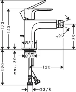 Hansgrohe Bidetmischer Rebris E, mit Zugstangen-Ablaufgarnitur chrom – Bild 2