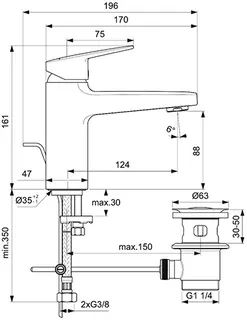 Ideal Standard Ceraplan H90 Waschtisch Armatur, mit Metall Ablaufgarnitur chrom – Bild 2