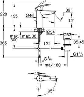 Grohe Eurosmart Waschtisch Armatur, M-Size, Mittelstellung kalt, mit Ablaufgarnitur, matte black – Bild 2