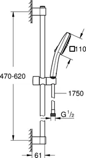 Grohe Brausestangenset TEMPESTA 110, 2 Strahlarten, Water Saving 26904, 600mm chrom – Bild 2
