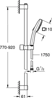 Grohe Brausestangenset TEMPESTA 110 CUBE, 3 Strahlarten, 900mm chrom – Bild 2
