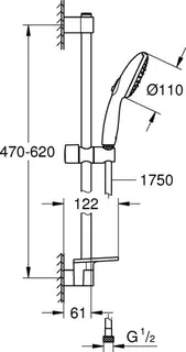 Grohe Brausestangenset TEMPESTA 110, 3 Strahlarten, Water Saving, Ablage 26918, 600mm chrom – Bild 2