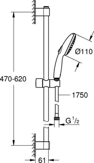 Grohe Brausestangenset TEMPESTA 110, 3 Strahlarten, Water Saving, 600mm chrom – Bild 2