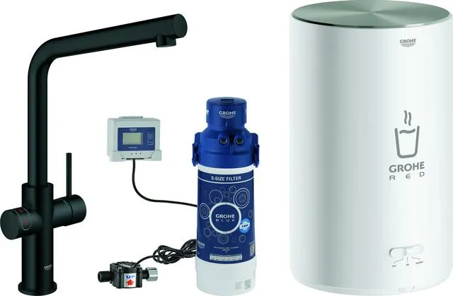 Grohe RED DUO Spültisch Armatur, L-Auslauf, mit Boiler velvet black