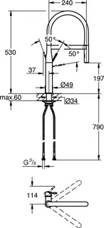 Grohe ESSENCE Spültisch Armatur, U-Auslauf, Profibrause phantom black – Bild 2
