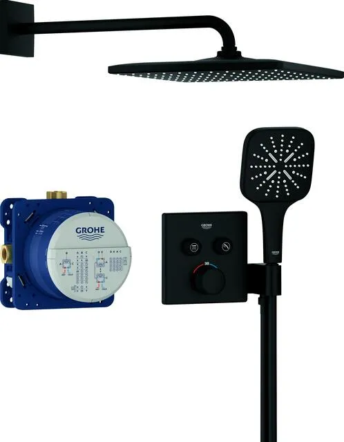 Grohe Duschsystem GROHTHERM SMARTCONTROL, Thermostat, mit Rainshower Mono 310 Cube, eckig phantom black