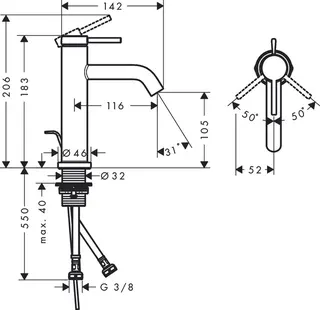 Hansgrohe Tecturis S Waschtischmischer, ComfortZone 110, mit Zugstange mattschwarz – Bild 2
