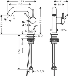 Hansgrohe Tecturis S Waschtischmischer, Fine CooStart, Ausladung 130mm, Zugstange mattschwarz – Bild 2