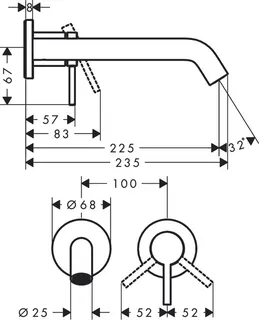 Hansgrohe Tecturis S Waschtischmischer, Unterputz für Wandmontage, Ausladung 225mm chrom – Bild 2