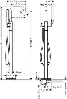 Hansgrohe Tecturis S Badearmatur, bodenstehend, Ausladung 194mm chrom – Bild 2