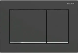 Geberit Betätigungsplatte Omega30, Platte und Tasten schwarz matt, Designringe hochglanz verchromt