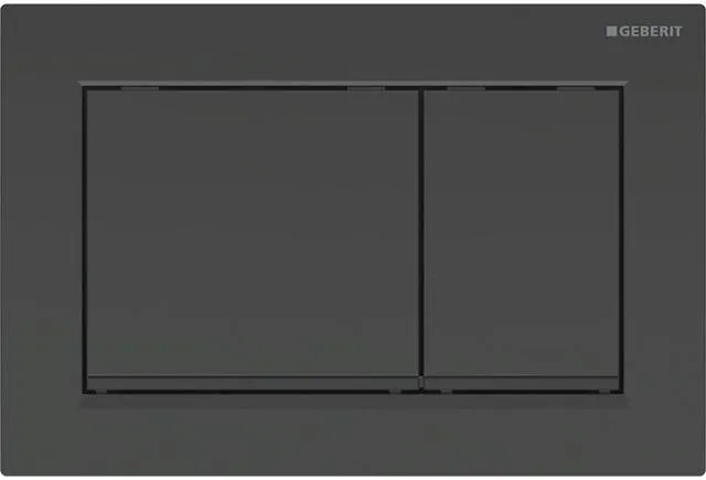 Geberit Betätigungsplatte Omega30, Platte und Tasten schwarz, Designringe schwarz matt