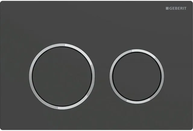 Geberit Betätigungsplatte Omega20, Platte und Tasten schwarz matt, Designringe hochglanz verchromt
