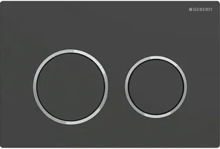 Geberit Betätigungsplatte Omega20, Platte und Tasten schwarz matt, Designringe hochglanz verchromt