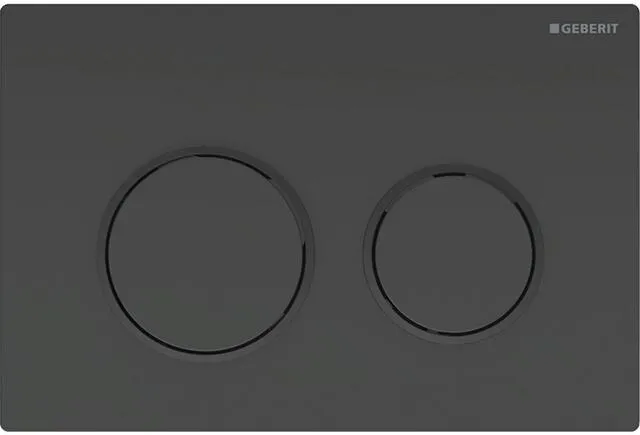 Geberit Betätigungsplatte Omega20, Platte und Tasten schwarz, Designringe schwarz matt