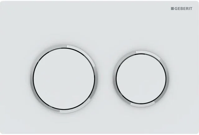 Geberit Betätigungsplatte Omega20, Platte und Tasten weiß matt, Designringe hochglanz verchromt
