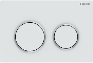 Geberit Betätigungsplatte Omega20, Platte und Tasten weiß matt, Designringe hochglanz verchromt