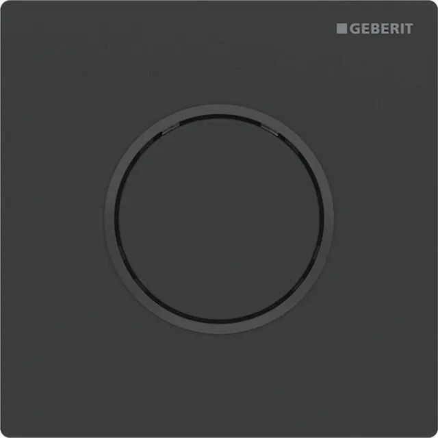Geberit Urinalsteuerung, Typ 10, pneumatisch Platte und Taste schwarz matt, Designring schwarz