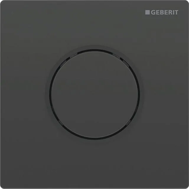 Geberit Urinalsteuerung, Typ 10, pneumatisch Platte und Taste schwarz, Designring, schwarz matt