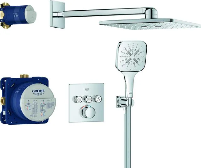 Grohe Duschsystem GROHTHERM SMARTCONTROL, UP, eckig, 3 Absperrventile, Rapido SmartBox chrom