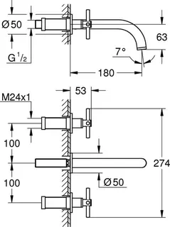 Grohe ATRIO 3-Loch-Waschtisch-Wandarmatur, Ausladung 180mm, Kreuzgriffe chrom – Bild 2