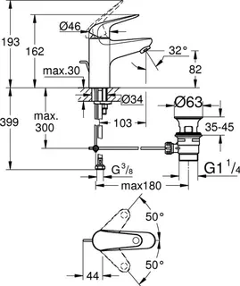 Grohe EUROECO Waschtischarmatur, S-Size, mit Zugstangen-Ablaufgarnitur chrom – Bild 2
