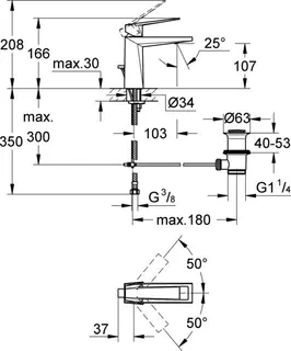 Grohe ALLURE BRILLIANT Waschtischarmatur, M-Size, Zugstangen-Ablaufgarnitur chrom – Bild 2
