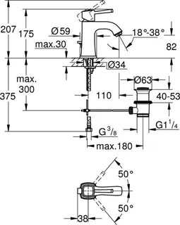 Grohe Grandera Waschtischarmatur, M-Size, Zugstangen-Ablaufgarnitur chrom – Bild 2