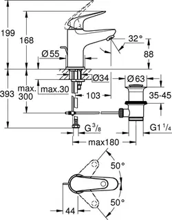 Grohe EUROECO Waschtischarmatur, S-Size, Push-open chrom – Bild 2