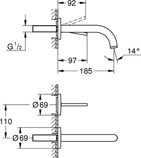 Grohe Atrio 2-Loch-Waschtisch-Wandarmatur, Ausladung 185mm chrom – Bild 2