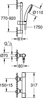 Grohe GROHTHERM 500 Thermostat Brausebatterie, mit Tempesta Brausegarnitur 34797, 900mm chrom – Bild 2