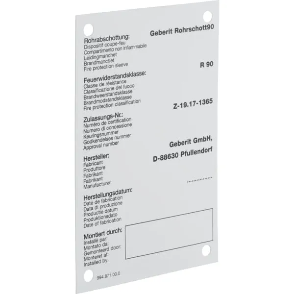 Geberit Hinweisschild zu Rohrschott90