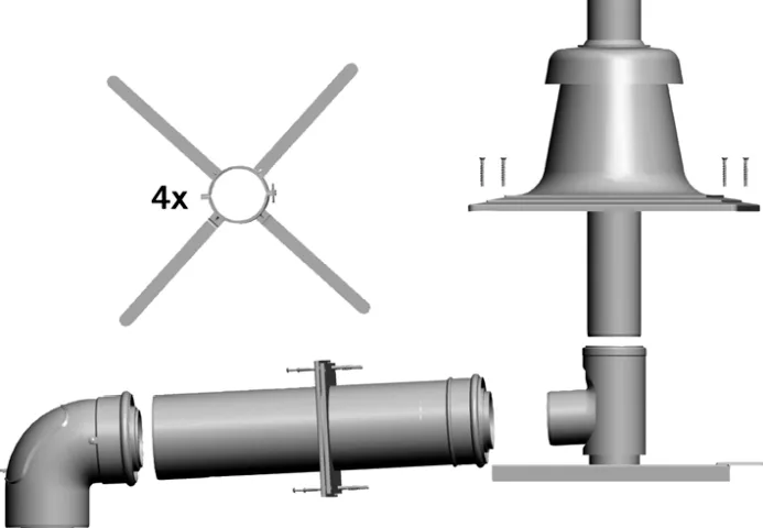 Wolf Anschluss-Set DN80/125 an Abgas- leitung f. Schachteinbau, Edelstahl