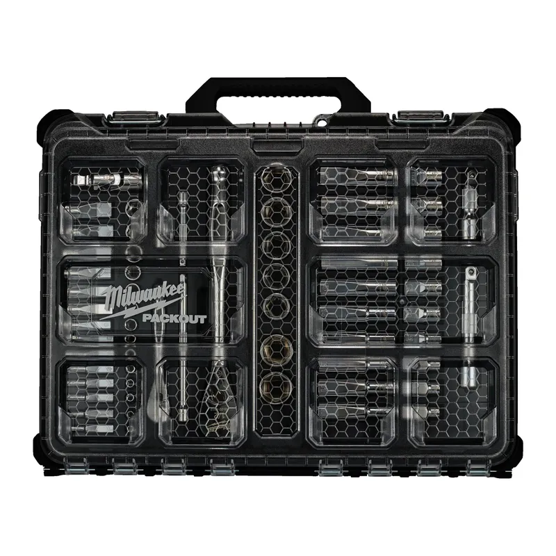 Ratschen- und Steckschlüsseleinsatz Set 63-teilig im PACKOUT Organiser Compact