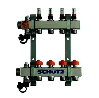 SCHÜTZ Dynamischer Verteiler 90-3 für 4 Heizkreise aus Edelstahl, Länge 270 mm