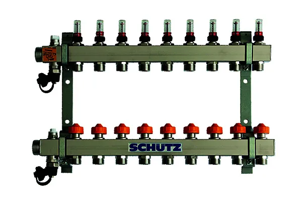 SCHÜTZ Dynamischer Heizkörper-Verteiler 90-3 für 9 Heizkörper aus Edelstahl, Länge 520 mm