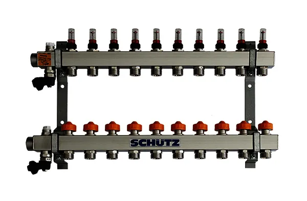 SCHÜTZ Dynamischer Heizkörper-Verteiler 90-3 für 10 Heizkörper aus Edelstahl, Länge 570 mm