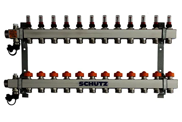 SCHÜTZ Dynamischer Heizkörper-Verteiler 90-3 für 12 Heizkörper aus Edelstahl, Länge 670 mm