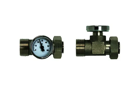 SCHÜTZ Rücklaufthermometer, G3/4" NG34 vernickelt, für SCHÜTZ-Verteiler