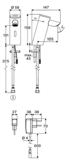 SCHELL Waschtisch-Arm. PURIS E2 HD-K, Elektron. Kaltwasser, Steckernetzteil, chrom – Bild 2
