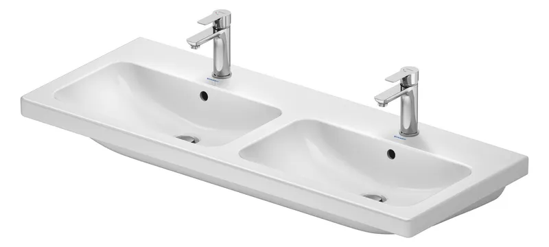 Duravit D-Code 2.0 Doppel-Waschtisch 1200mm,2 Becken mit Überlauf, mit HLB, je 1 HL, weiß