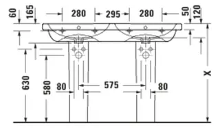 Duravit D-Code 2.0 Doppel-Waschtisch 1200mm,2 Becken mit Überlauf, mit HLB, je 1 HL, weiß – Bild 2