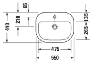 Duravit D-Code 2.0 Aufsatzbecken 550mm 1 Hahnloch, mit Überauf – Bild 2