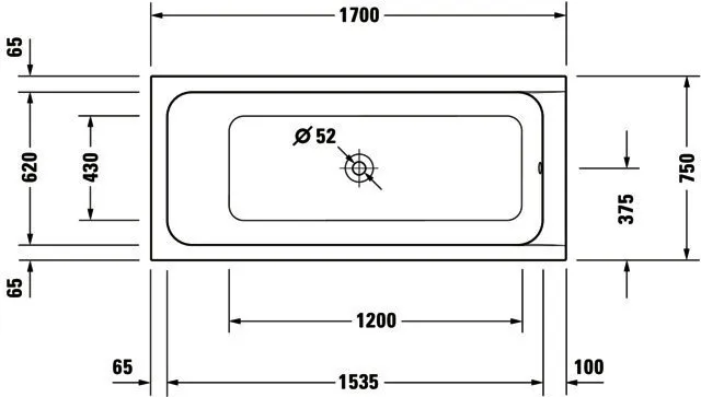 Duravit DCode Whirlw. 1700x750mm Einb.,Acryl Abl.mittig, 1RS Variab.,Jet -Proj.,Weiß