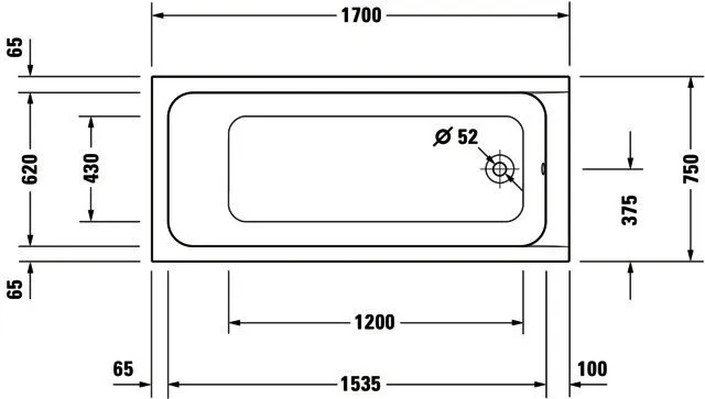 Duravit DCode Whirlwanne 1700x750mm Einbau Acryl, 1RS Variab.,Jet -Project, Weiß