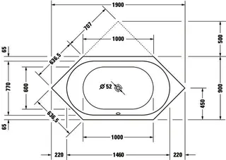 Duravit DCode Whirlw. 1900x900mm SechsEck Einb.,Acryl, 2 Rückens.,Jet -Proj.,Weiß – Bild 4